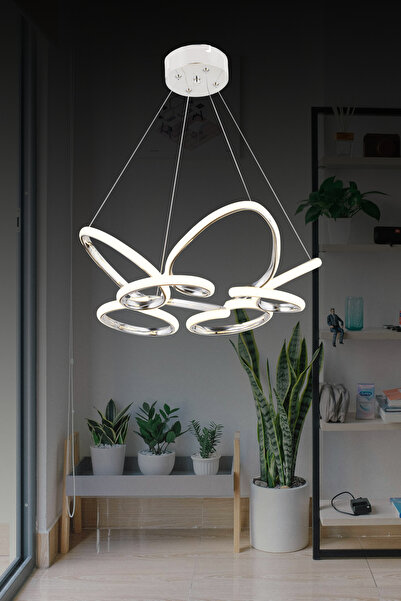 bordolux Ld 060 Büyük Model Krom 3 Renkli Salon Ve Oturma Odası Için Ideal Alüminyum Avize, 50x70