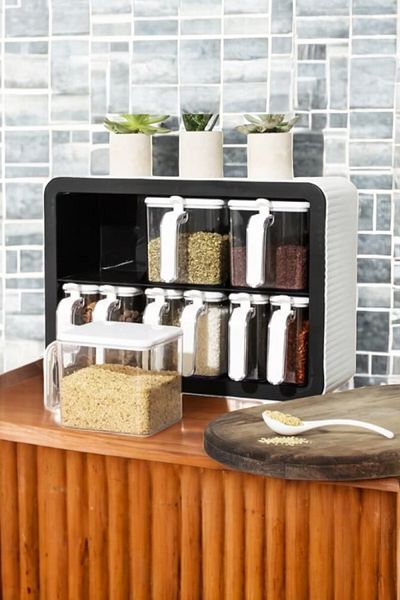 Vekorr Multi-Purpose Food Organizer with 9 Stands and Spoons Stylish Spice Rack Set