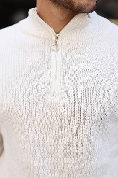 CAN Men's White Thessaloniki Knitted Half Zipper Knitwear