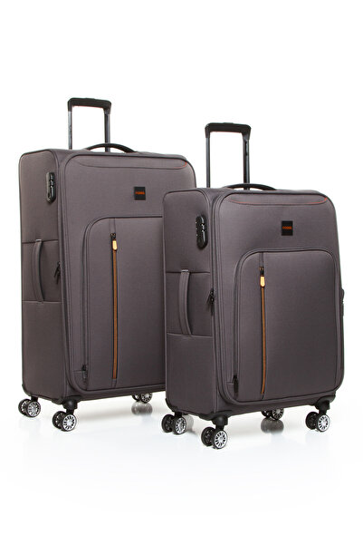 Fossil 032  2'li Büyük+Orta Ultra Light Hafif Lüx Kumaş Tekerlekli Valiz GRİ