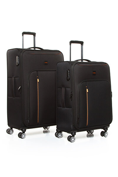 Fossil 032  2'li Büyük+Orta Ultra Light Hafif Lüx Kumaş Tekerlekli Valiz SİYAH