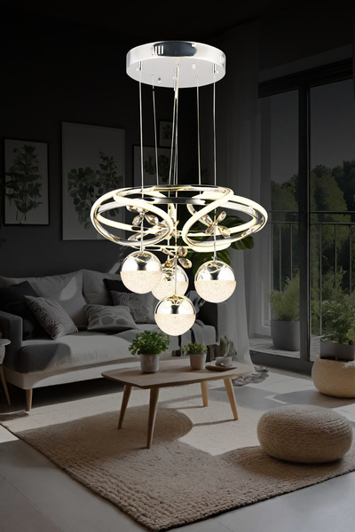 bordolux Ld 061 Büyük 4 Toplu Model Krom 3 Renkli Salon Ve Oturma Odası Için Ideal Alüminyum Avize, 50x90