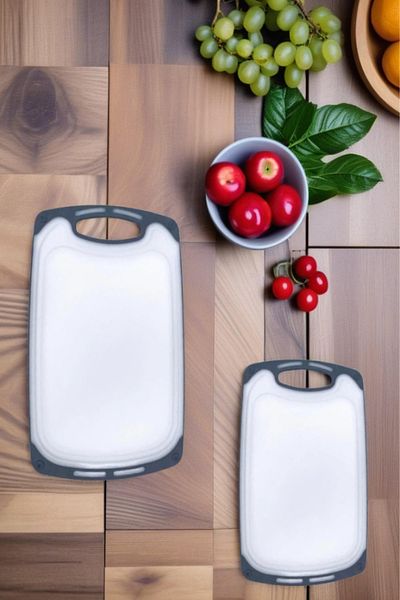 Open Home Concept Set of 2 Hard Plastic, Anti-Slip, Cutting Board/ Cutting Board Grey&White