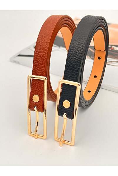 Descoin Set de 2 curele dreptunghiulare cu cataramă aurie pentru femei, centu...