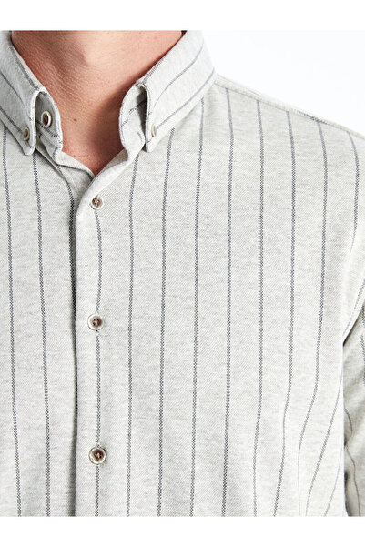 BGW Men's Slim Fit Long Sleeve Gray Striped Shirt