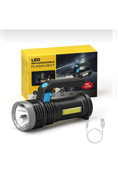 abnturk Ultra Güçlü Parlak USB Şarjlı COB LED El feneri Çok Fonksiyonlu Suya ...
