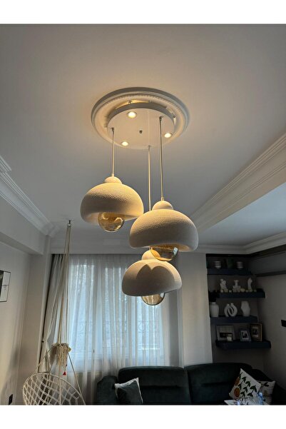 Limon 3D Desing 3 Lü Sarkıt Avize Rustik E27 Modern Avize Bohem Beton Görünüm (RUSTİK AMPUL HEDİYE)