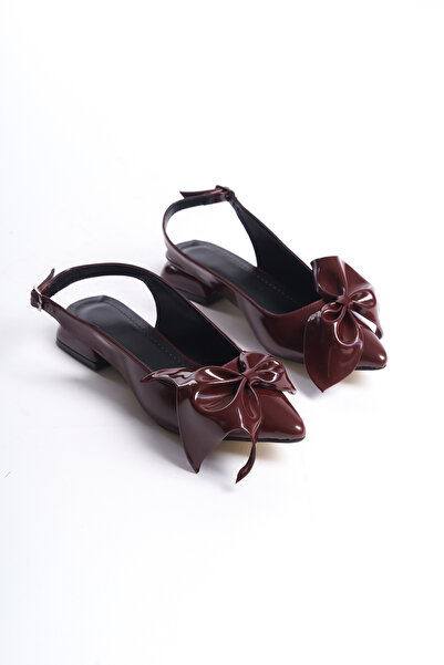 Brave Balerini de zi cu fundă din piele lacuită roșie claret