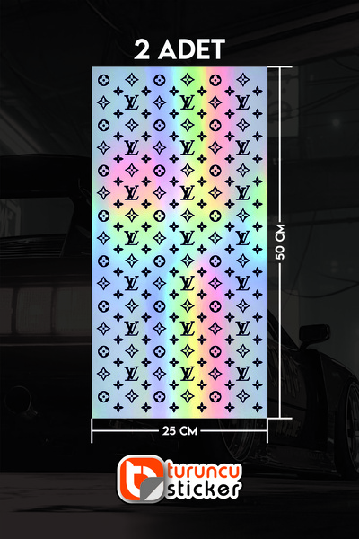 Turuncu عمود باب باللونين الأبيض والأسود مع شعار Lv Hologram للسيارة - 2 قطعة (50x25)
