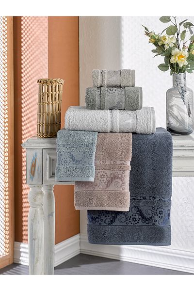 Durul Jacquard Shawl Bath Towel Large Size 100X150 Pack of 6