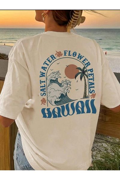 Medinenur HAWAII PRINTED BASIC T-SHIRT