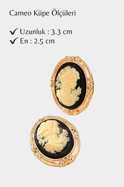 roseberry Black Vintage Style Embossed Design Imported Cameo Earrings - R1001