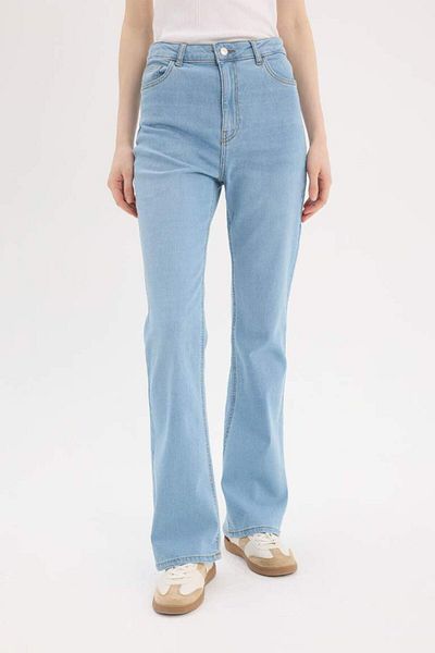 DeFacto Noul sezon Slim Flare Talie înaltă, picior drept, pantaloni lungi din denim spălat cu zăpadă
