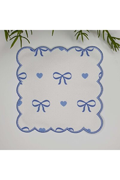 Genel Markalar Romantik Mavi Fiyonk ve Kalp Desenli Nakış Kenar Kokteyl Peçet...