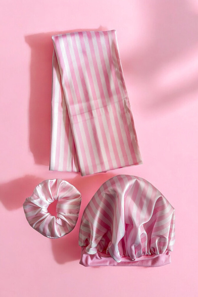 pistore Kıvırcık Saçlılar için Çizgili Pudra Saten Bone, Yastık Ve Toka Seti