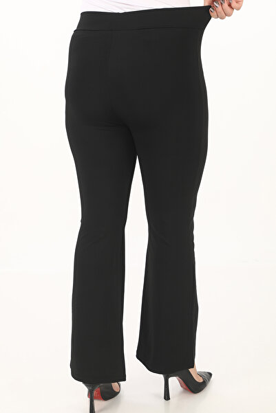 BANEGA Curve Büyük Beden Dalgıç Kumaş İspanyol Paça Kışlık Şardonlu Polarlı Toparlayıcı Siyah Tayt