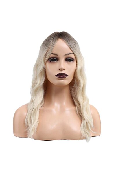 Nurdan Trend Peruk Wavy Riveted Fiber Synthetic Medium Wig - Brown / White Pl...