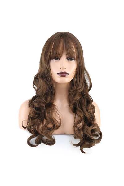 Nurdan Trend Peruk باروكة صناعية طويلة من الألياف مع مسامير مموجة - بني محمر داكن