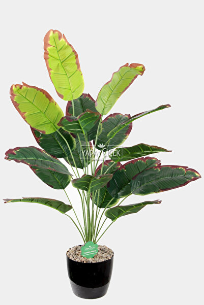 Yapay Çiçek Deposu Tropikal Yapay Muz Ağacı 18 Yapraklı Siyah Saksıda 80 cm Yeşil - Kahve