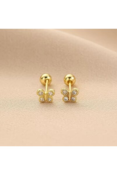 BY DİLEK ÇETİN ACCESSORY Çelik gold renk kelebek figürlü piercing (1adet)