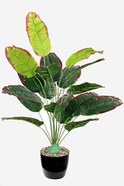 Yapay Çiçek Deposu Tropikal Yapay Muz Ağacı 18 Yapraklı Siyah Saksıda 80 cm Yeşil - Kahve