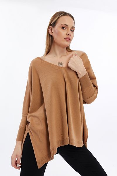 MA ananas Γυναικεία Camel Casual Μπλούζα με V λαιμόκοψη