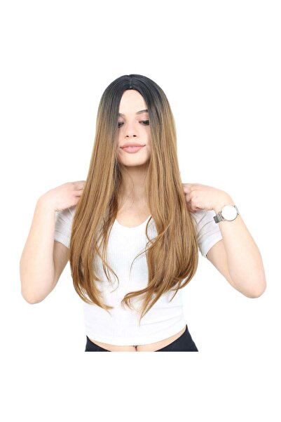 Nurdan Trend Peruk باروكة صناعية طويلة مستقيمة من ألياف الكراميل الأسود