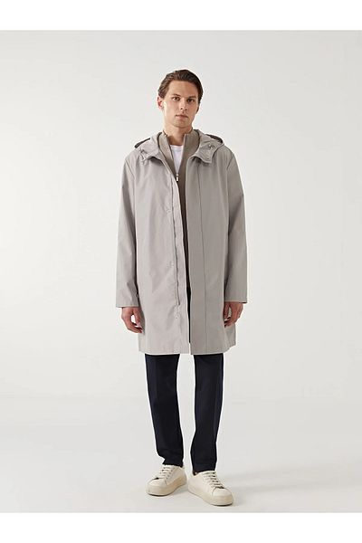 LC Waikiki Vision Beige Hooded Men's Thin Long Coat