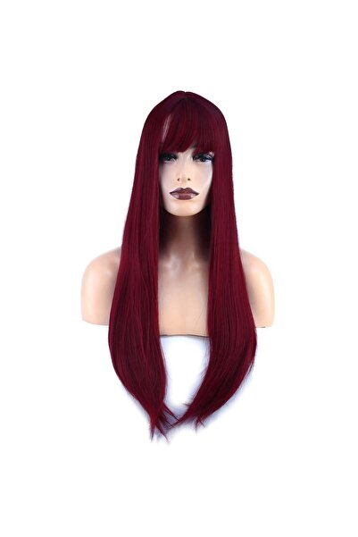 Nurdan Trend Peruk Straight Riveted Long Fiber Synthetic Wig - Red