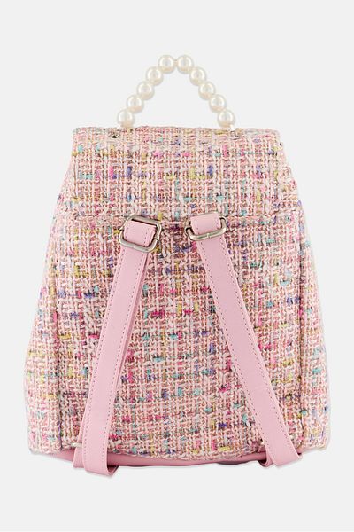 OMG Accessories Butterfly Tweed Mini Back Pack 17 H x 22 L x 8  W cm, Pink