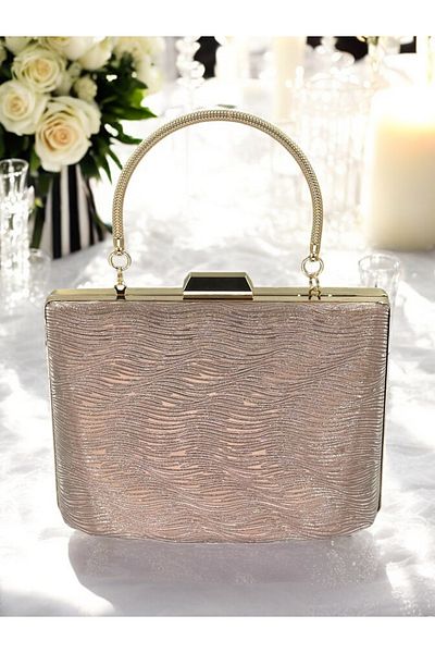 Biçanta Model cu laser Rosegold - Geantă de rochie de seară de dimensiuni mari cu curea de lanț