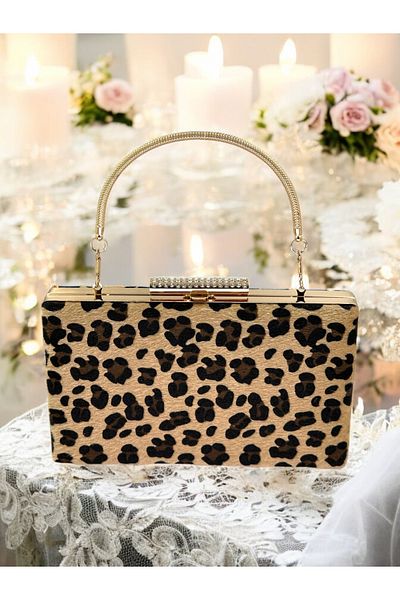 Biçanta Geantă pentru rochie de seară cu pene cu imprimeu leopard - pentru noapte, nuntă, logodnă și absolvire