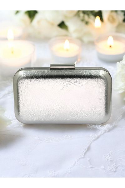 Biçanta Silver Grey Lame - Δερμάτινη βραδινή τσάντα με λουράκι αλυσίδας, μεταλλικό χρώμα αρραβώνων Αποφοίτηση Γάμος