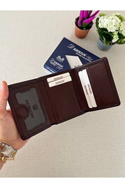 DERKON Men's Wallet - Genuine Leather, Magnet Fold, Sakura Model, Brown