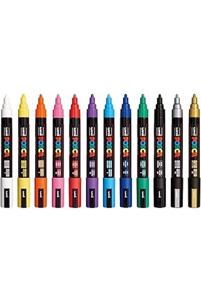 NZM TİCARET Immediate Ship Uni Posca Marker Pen 5m Set of 12 1.8-2.5 mm Felt Tip