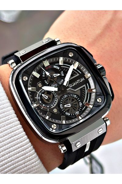 Quantum Function Black Color Silicone Cord Steel Case Men's Wrist Watch 1014.361