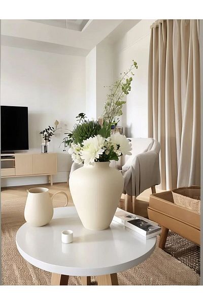 Lui Tasarım Nordic Style Bohemian Trend 27 cm Simple Decorative Antique White Ceramic Vase
