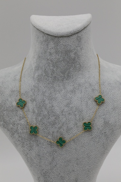 Inure Jewelry Glare Yeşil Yonca Altın Zincirli Çelik Kolye