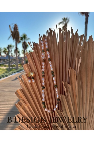 MODA Unakit Taşlı Ve Gerçek Pembe Incili Küpe