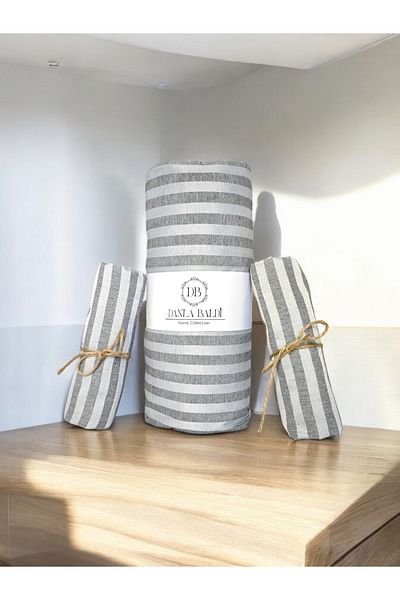 DANLA BALDİ Double Cotton Satin Striped Hotel Series Fitted Sheet Set