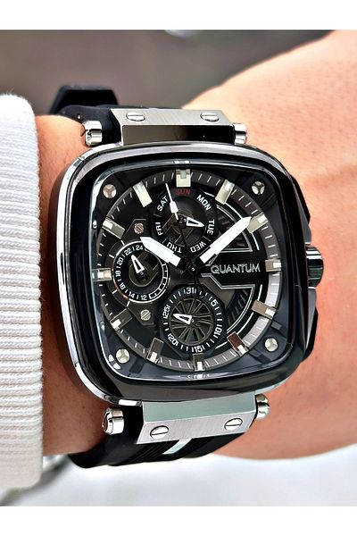 Quantum Function Black Color Silicone Cord Steel Case Men's Wrist Watch 1014.361