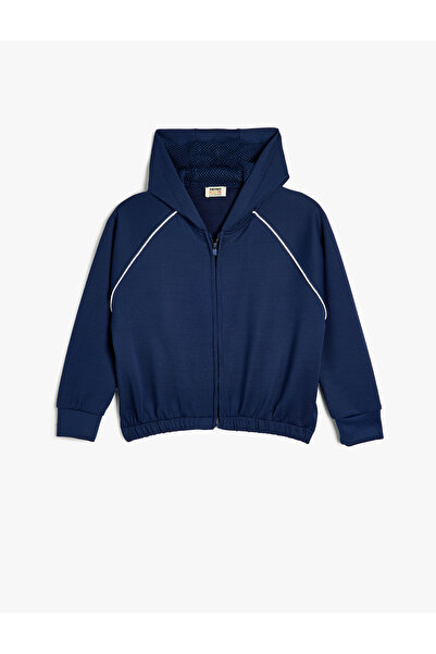 Koton Dark Blue Girl's Zippered Hoodie