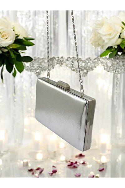 Biçanta Gri argintiu piele șchiopătă piele culoare metalizată curea cu lanț geantă rochie de seară nuntă logodna absolvire