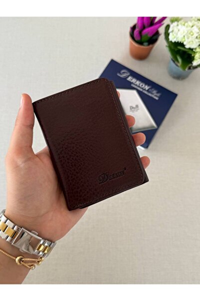 DERKON Men's Wallet - Genuine Leather, Magnet Fold, Sakura Model, Brown