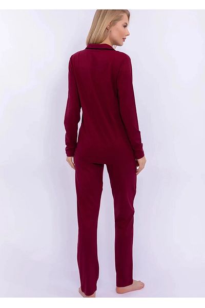 Pierre Cardin Women's Long Sleeve Pajamas Set - Shirt Neck, Button, Piping Detail Thclvr.77.17.Pc.Vr