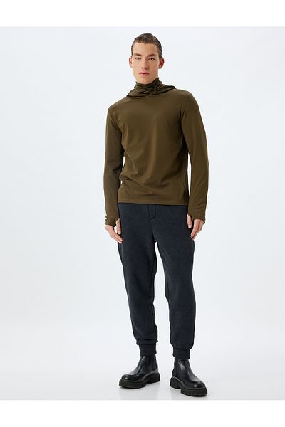 Koton Kt - Sports Sweatshirt Hooded Raster Soft Button Long Sleeve