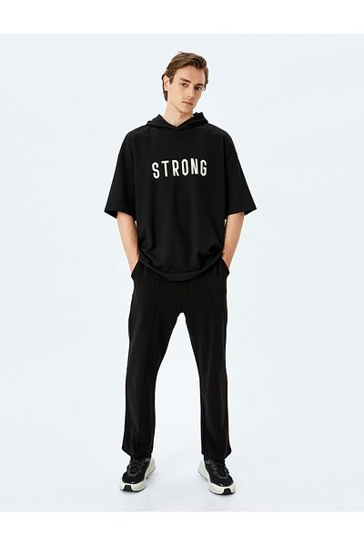 Koton New Season Hooded Embroidered Hooded Short Sleeve Oversize Sports Sweatshirt