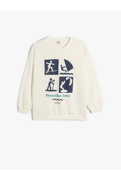 Koton New Season Slogan Printed Crew Neck Long Sleeve Oversize Sweatshirt