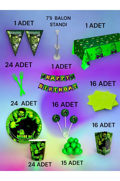 VibeHome 24 People Hulk Themed 2XL Pack - Birthday Party & Fun Events