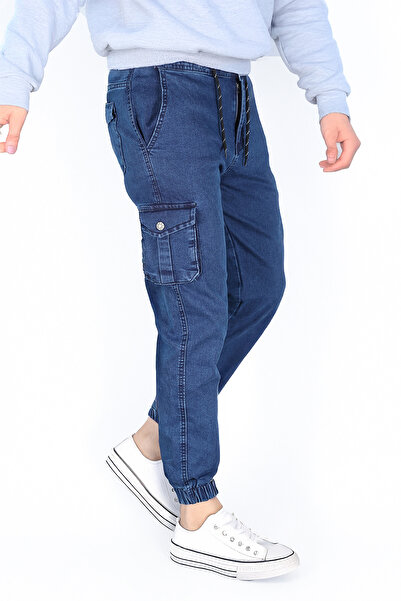 modacix Men's Stretch Fabric Denim Cargo Pants – Front Zipper, Elastic Waist,...